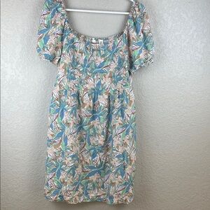 Roxy Floral Print Puff Sleeve Dress MIDI Size Xtra Large